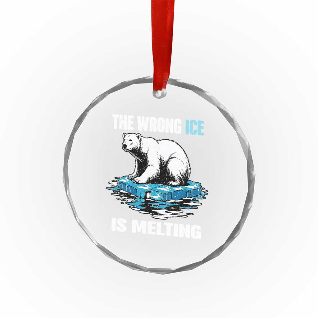 The Wrong Ice is Melting Polar Bear Crystal Glass Ornament Against Ice Environmental Activist Protest