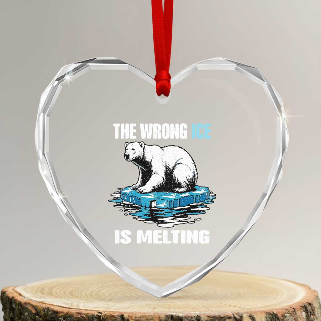 The Wrong Ice is Melting Polar Bear Heart Crystal Glass Ornament Against Ice Environmental Activist Protest