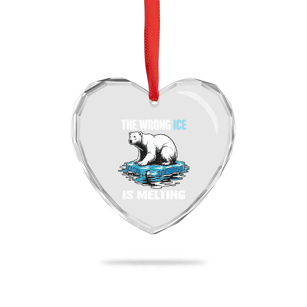 The Wrong Ice is Melting Polar Bear Heart Crystal Glass Ornament Against Ice Environmental Activist Protest