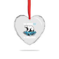 The Wrong Ice is Melting Polar Bear Heart Crystal Glass Ornament Against Ice Environmental Activist Protest