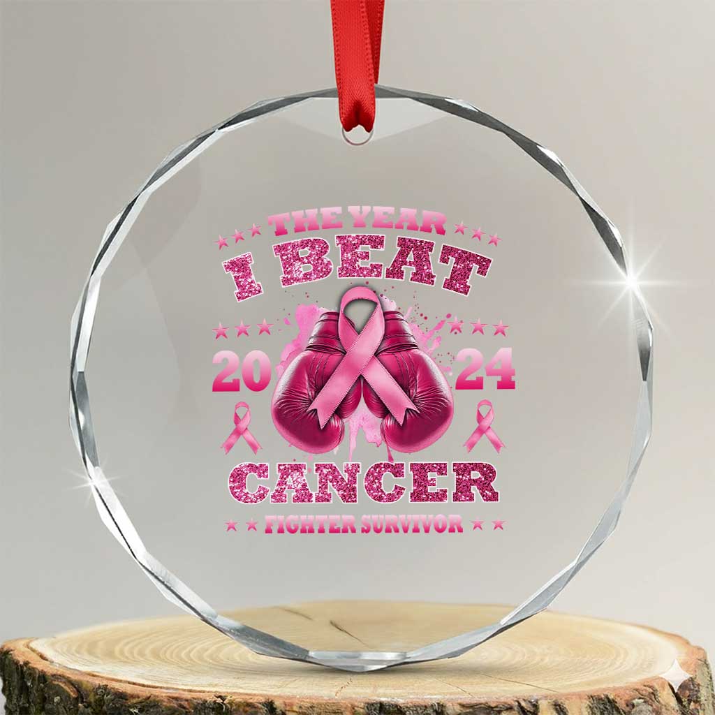 The Year I Beat Cancer Boxing Gloves Fighter Survivor Crystal Glass Ornament TS09