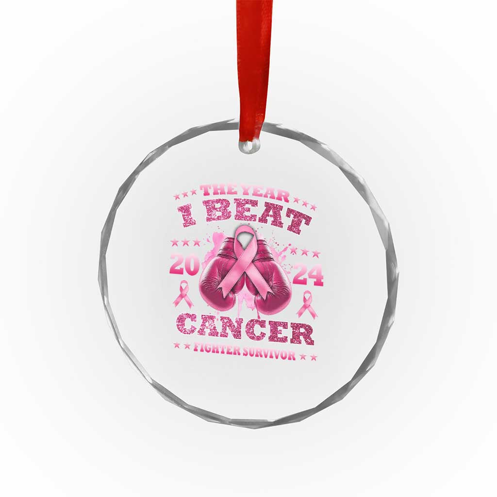 The Year I Beat Cancer Boxing Gloves Fighter Survivor Crystal Glass Ornament TS09