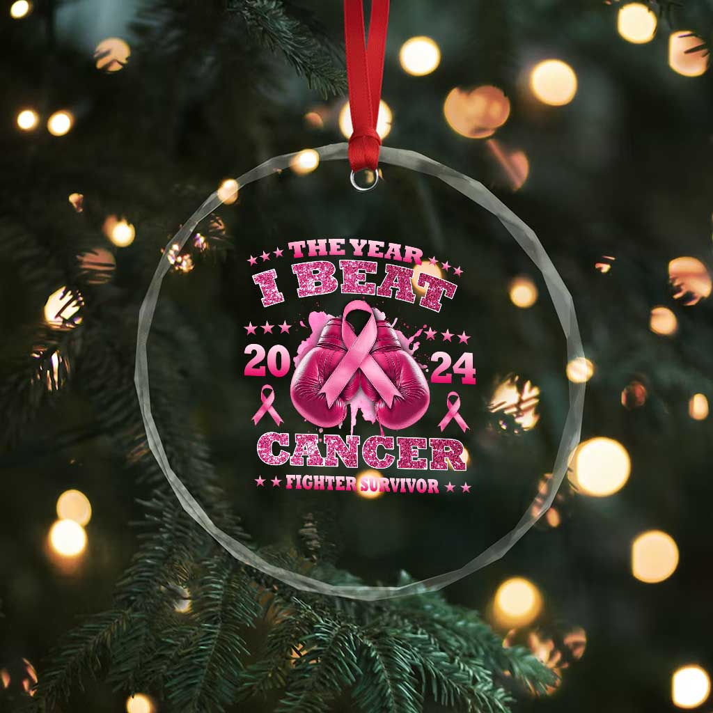The Year I Beat Cancer Boxing Gloves Fighter Survivor Crystal Glass Ornament TS09