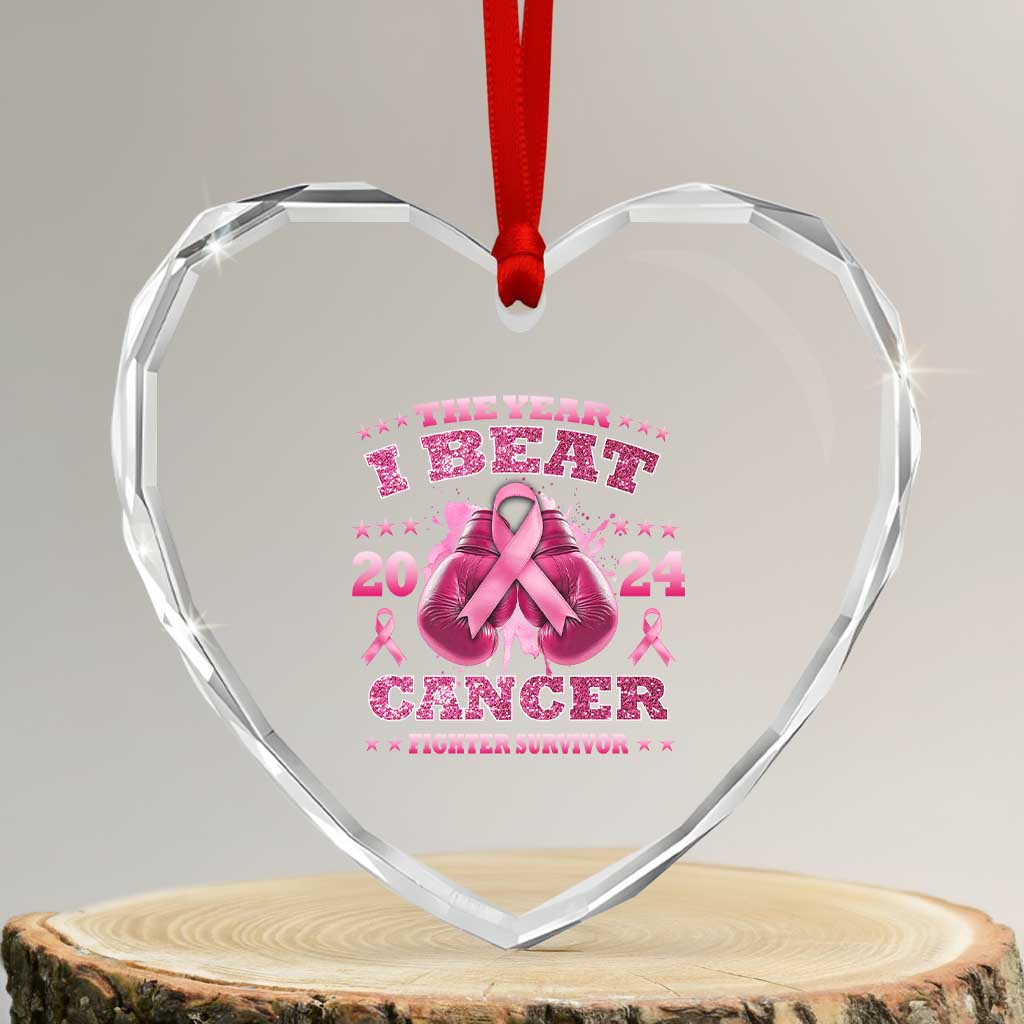 The Year I Beat Cancer Boxing Gloves Fighter Survivor Heart Crystal Glass Ornament - Wonder Print Shop