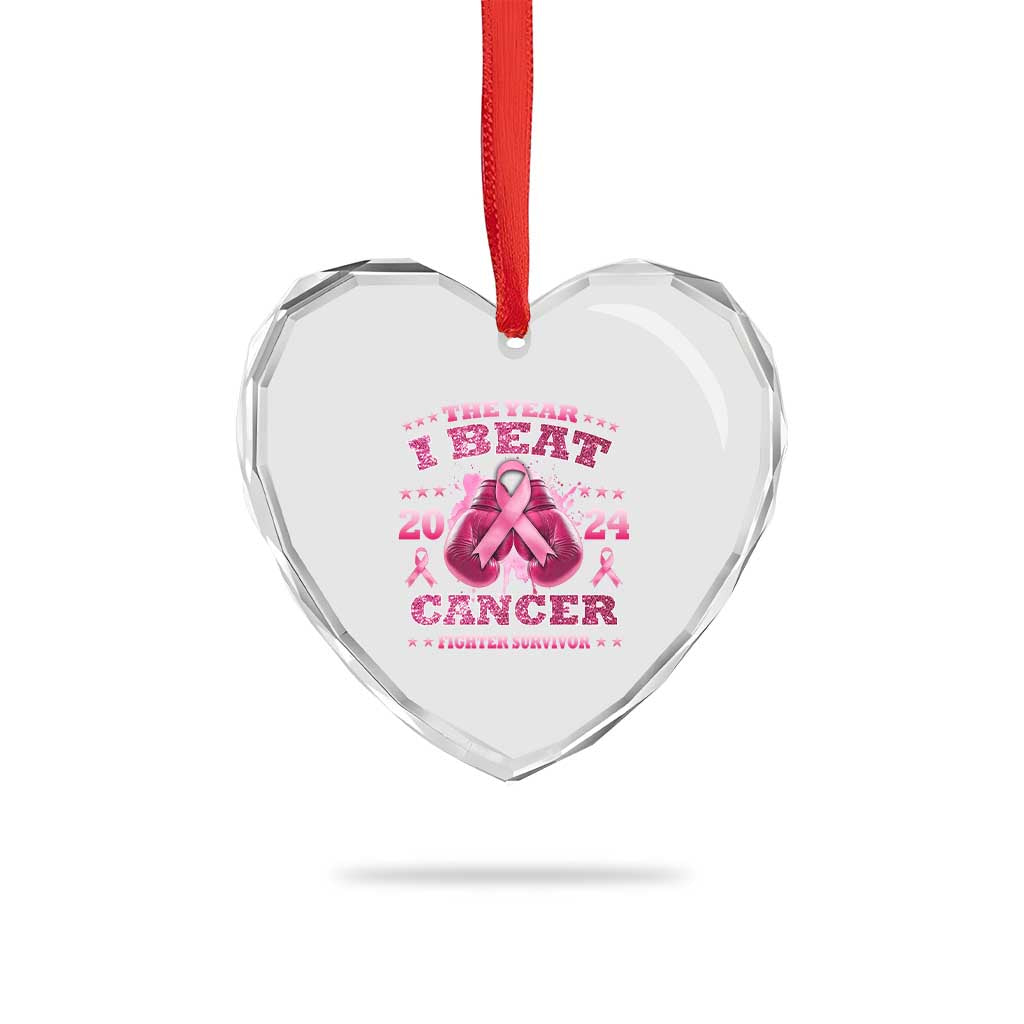 The Year I Beat Cancer Boxing Gloves Fighter Survivor Heart Crystal Glass Ornament - Wonder Print Shop