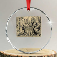 Theodore Roosevelt and Bigfoot Arm Wrestling Retro Crystal Glass Ornament