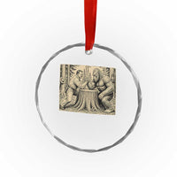 Theodore Roosevelt and Bigfoot Arm Wrestling Retro Crystal Glass Ornament