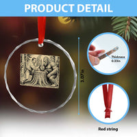 Theodore Roosevelt and Bigfoot Arm Wrestling Retro Crystal Glass Ornament