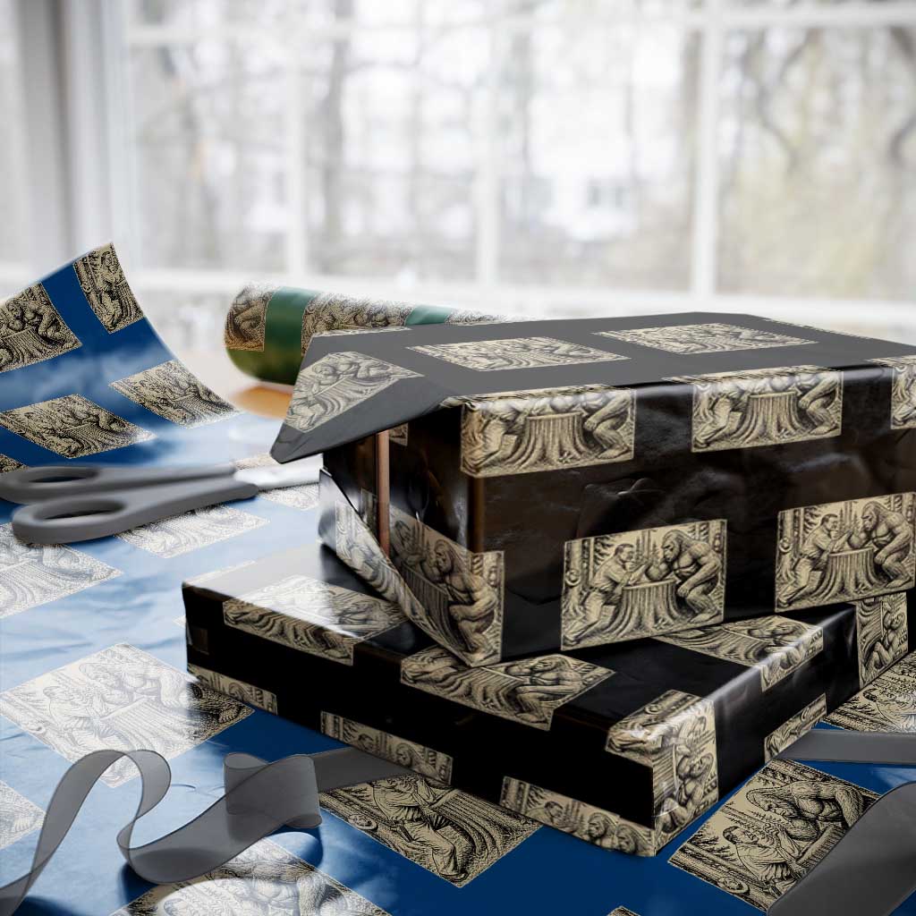 Theodore Roosevelt and Bigfoot Arm Wrestling Retro Wrapping Paper Roll