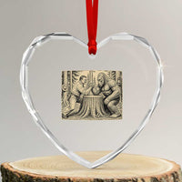 Theodore Roosevelt and Bigfoot Arm Wrestling Retro Heart Crystal Glass Ornament