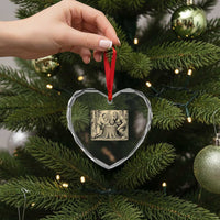 Theodore Roosevelt and Bigfoot Arm Wrestling Retro Heart Crystal Glass Ornament