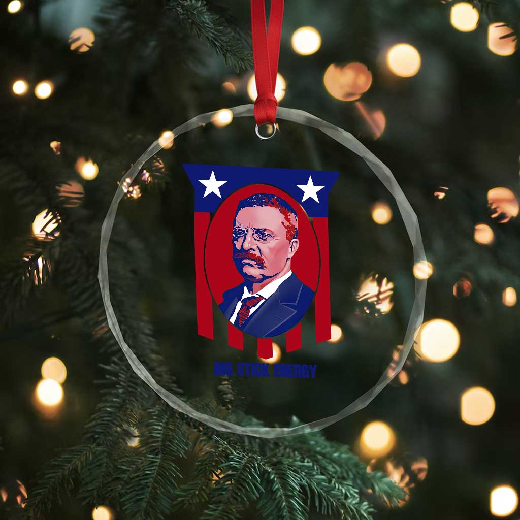 Theodore Roosevelt Patriotic American Flag Crystal Glass Ornament Big Stick Energy President