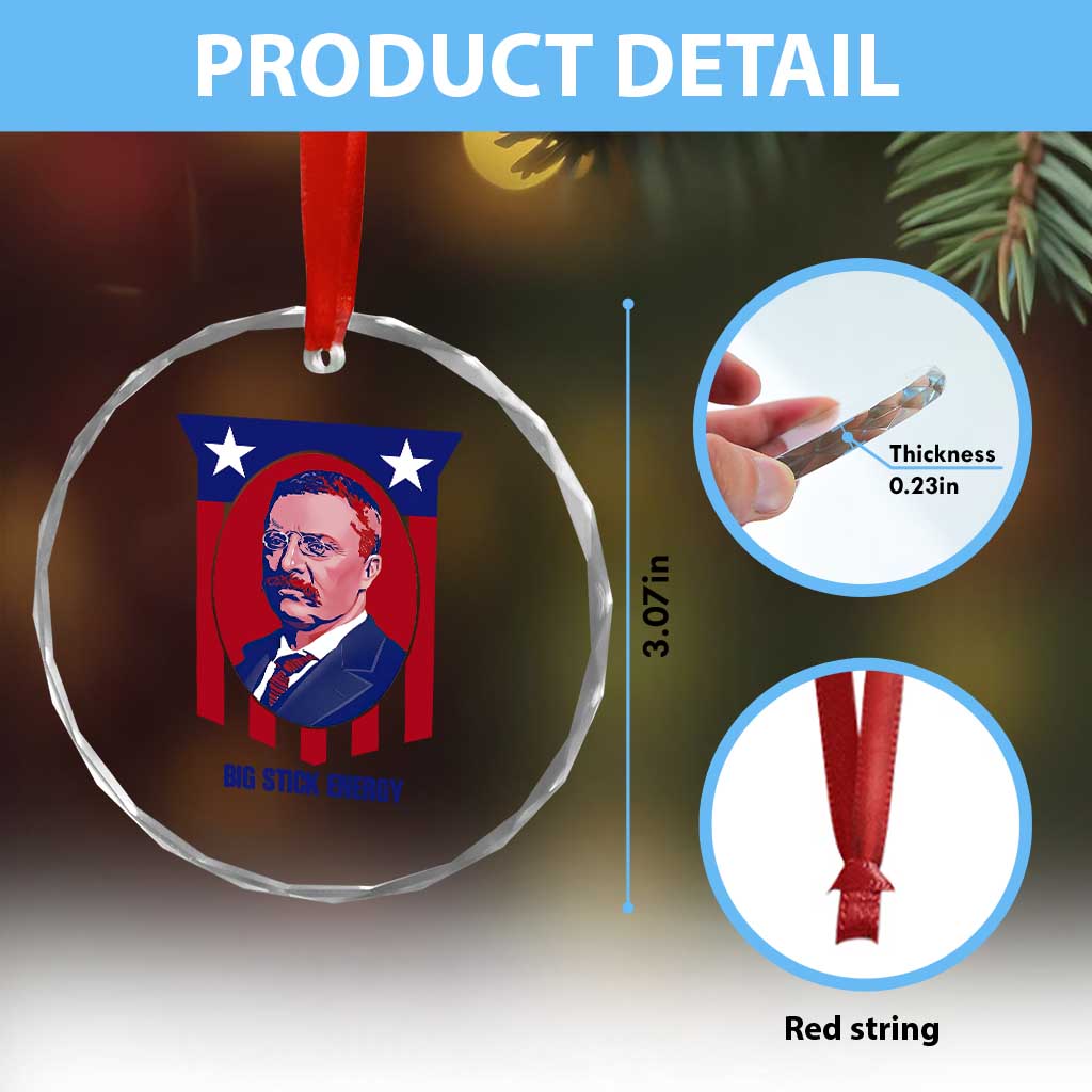 Theodore Roosevelt Patriotic American Flag Crystal Glass Ornament Big Stick Energy President