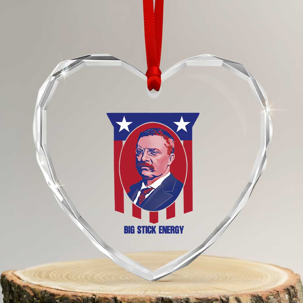 Theodore Roosevelt Patriotic American Flag Heart Crystal Glass Ornament Big Stick Energy President