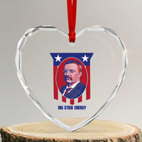 Theodore Roosevelt Patriotic American Flag Heart Crystal Glass Ornament Big Stick Energy President