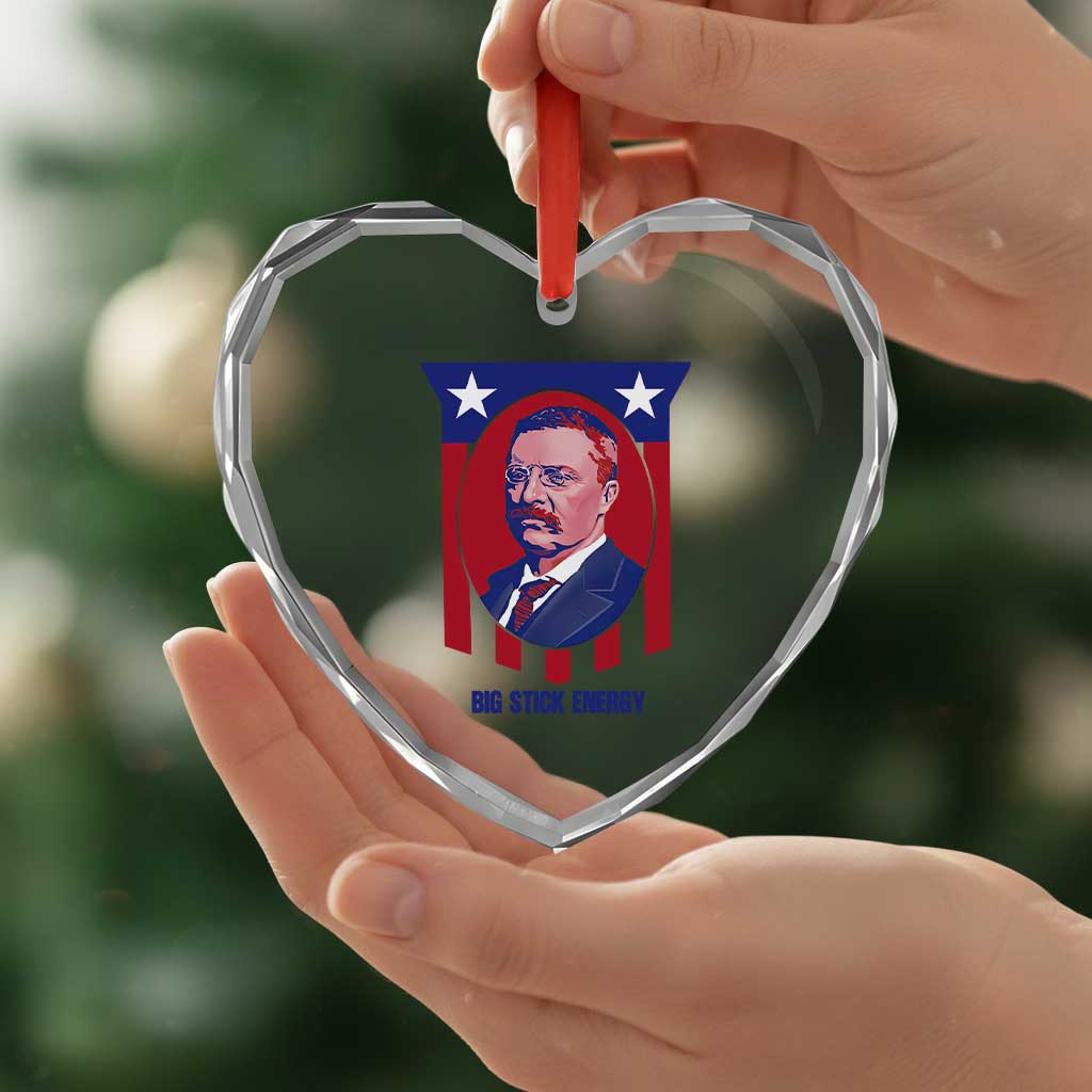 Theodore Roosevelt Patriotic American Flag Heart Crystal Glass Ornament Big Stick Energy President