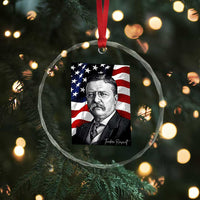 Theodore Roosevelt Patriotic American Flag President Crystal Glass Ornament