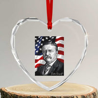 Theodore Roosevelt Patriotic American Flag President Heart Crystal Glass Ornament