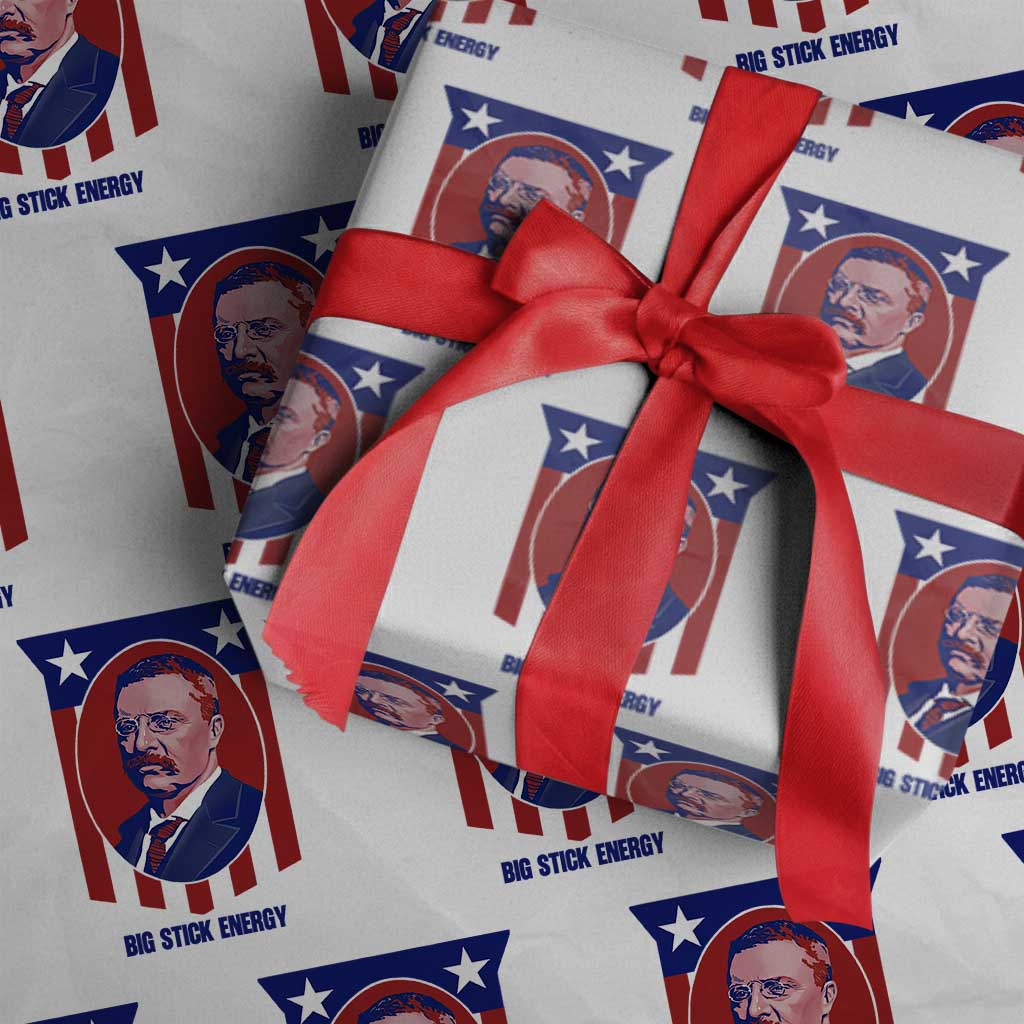 Theodore Roosevelt Patriotic American Flag Wrapping Paper Roll Big Stick Energy President