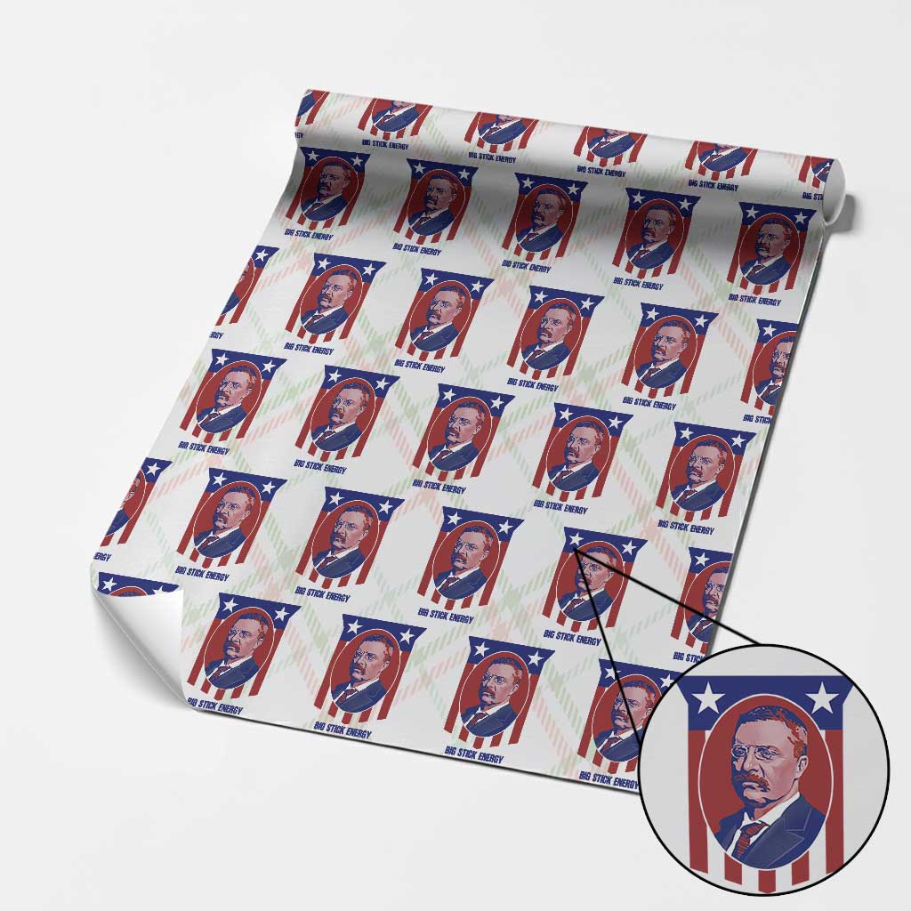 Theodore Roosevelt Patriotic American Flag Wrapping Paper Roll Big Stick Energy President