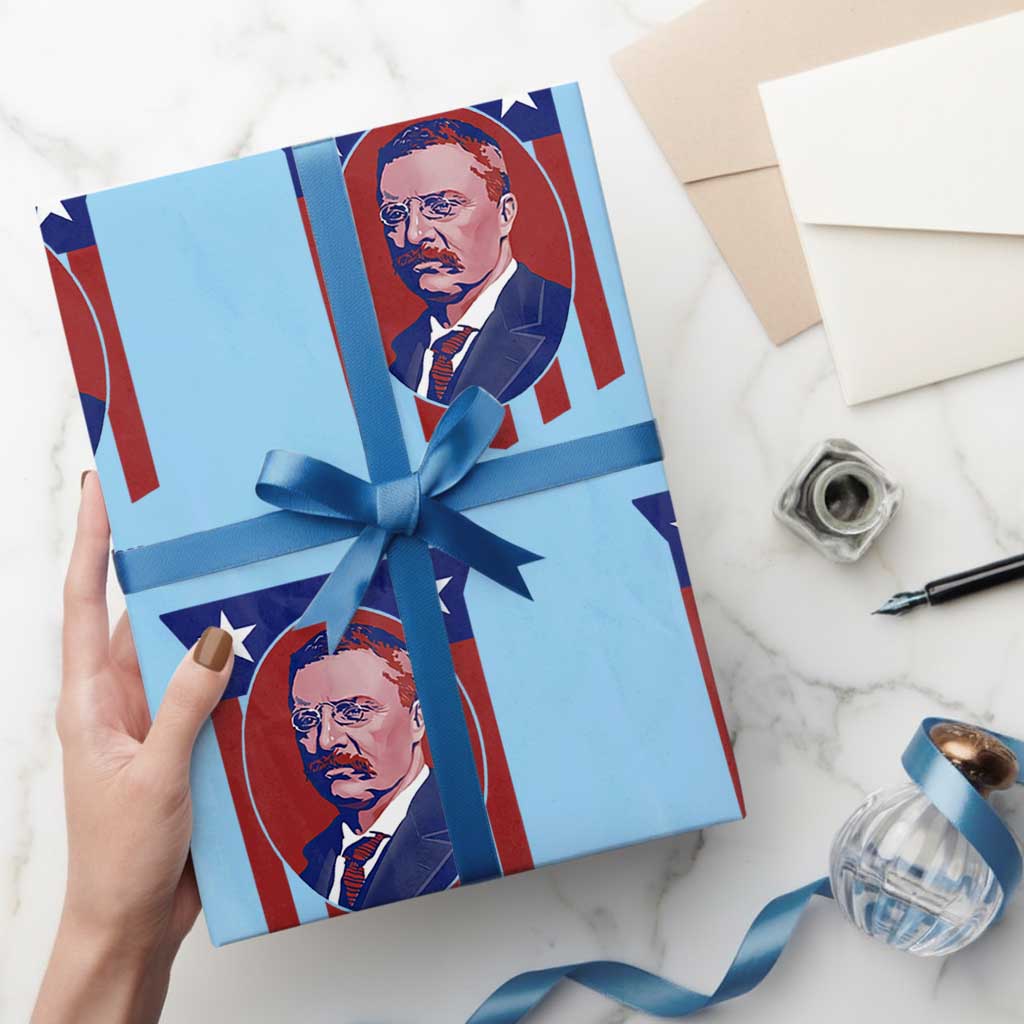 Theodore Roosevelt Patriotic American Flag Wrapping Paper Roll Big Stick Energy President