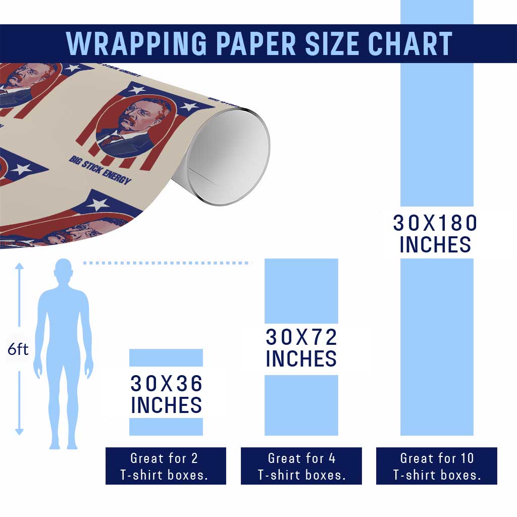 Theodore Roosevelt Patriotic American Flag Wrapping Paper Roll Big Stick Energy President