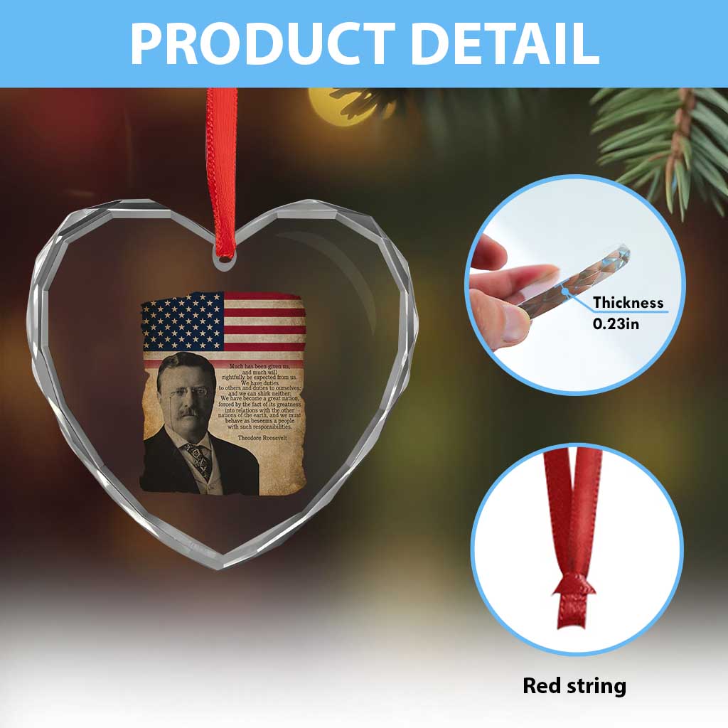 Theodore Roosevelt Quote Heart Crystal Glass Ornament American President History