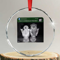 There is Motion at Your Front Door Crystal Glass Ornament Funny Golden Retriever Dog And Lion Motion Meme - Wonder Print Shop