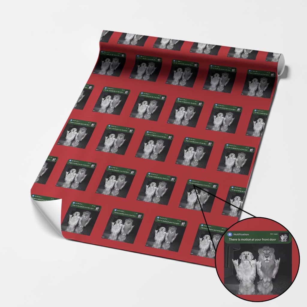 There is Motion at Your Front Door Wrapping Paper Roll Funny Golden Retriever Dog And Lion Motion Meme - Wonder Print Shop