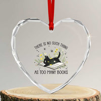 There Is No Such Thing As Too Many Books Heart Crystal Glass Ornament Cute Kitty Reading Book - Wonder Print Shop