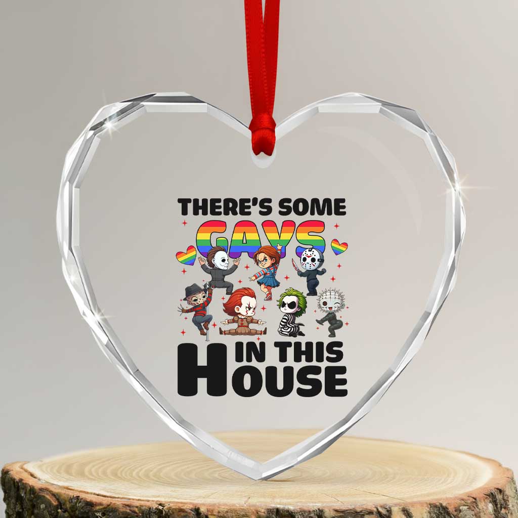 There's Some Gays in This House Heart Crystal Glass Ornament Funny LGBTQ+ Horror Character Pride Mashup - Wonder Print Shop