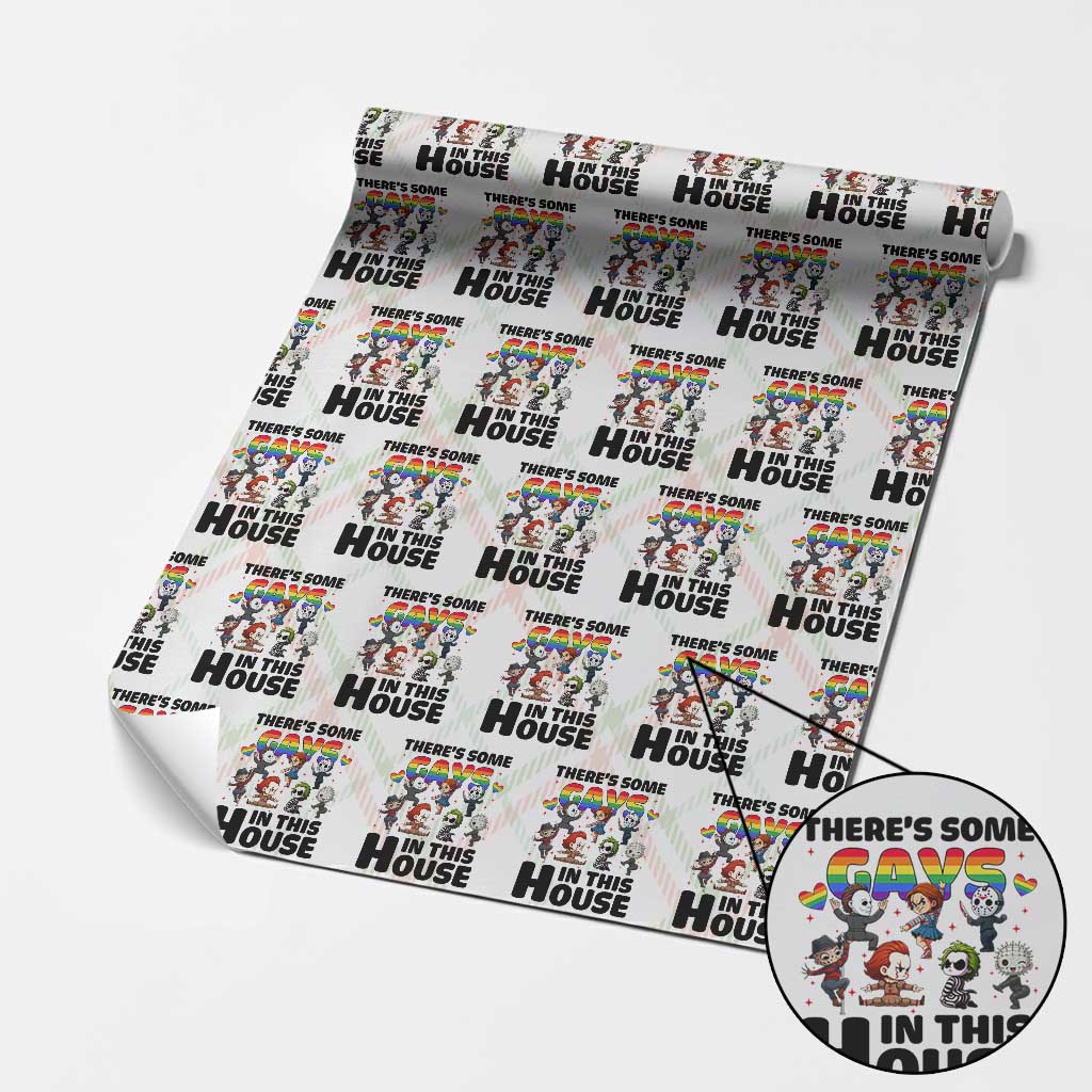 There's Some Gays in This House Wrapping Paper Roll Funny LGBTQ+ Horror Character Pride Mashup - Wonder Print Shop