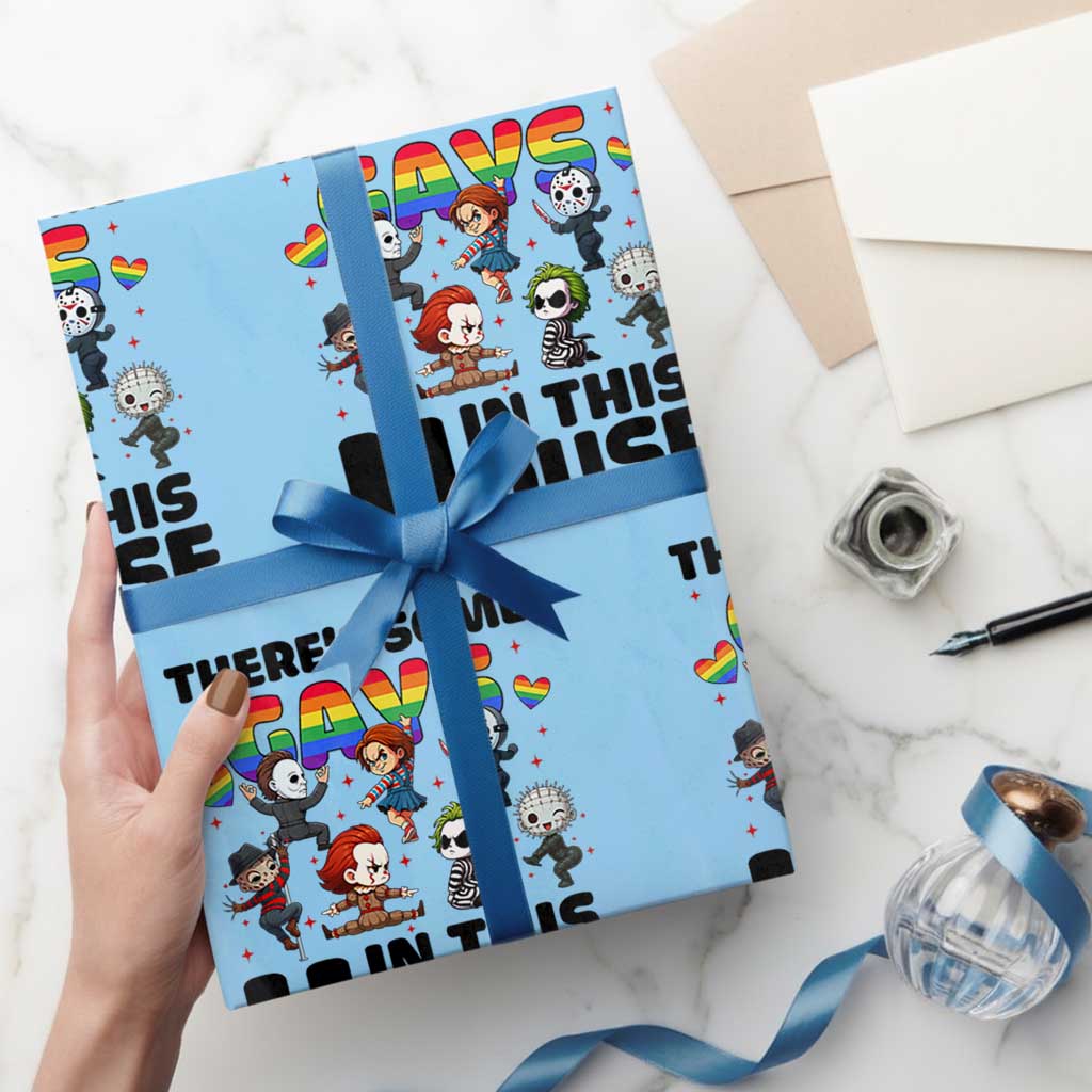 There's Some Gays in This House Wrapping Paper Roll Funny LGBTQ+ Horror Character Pride Mashup - Wonder Print Shop