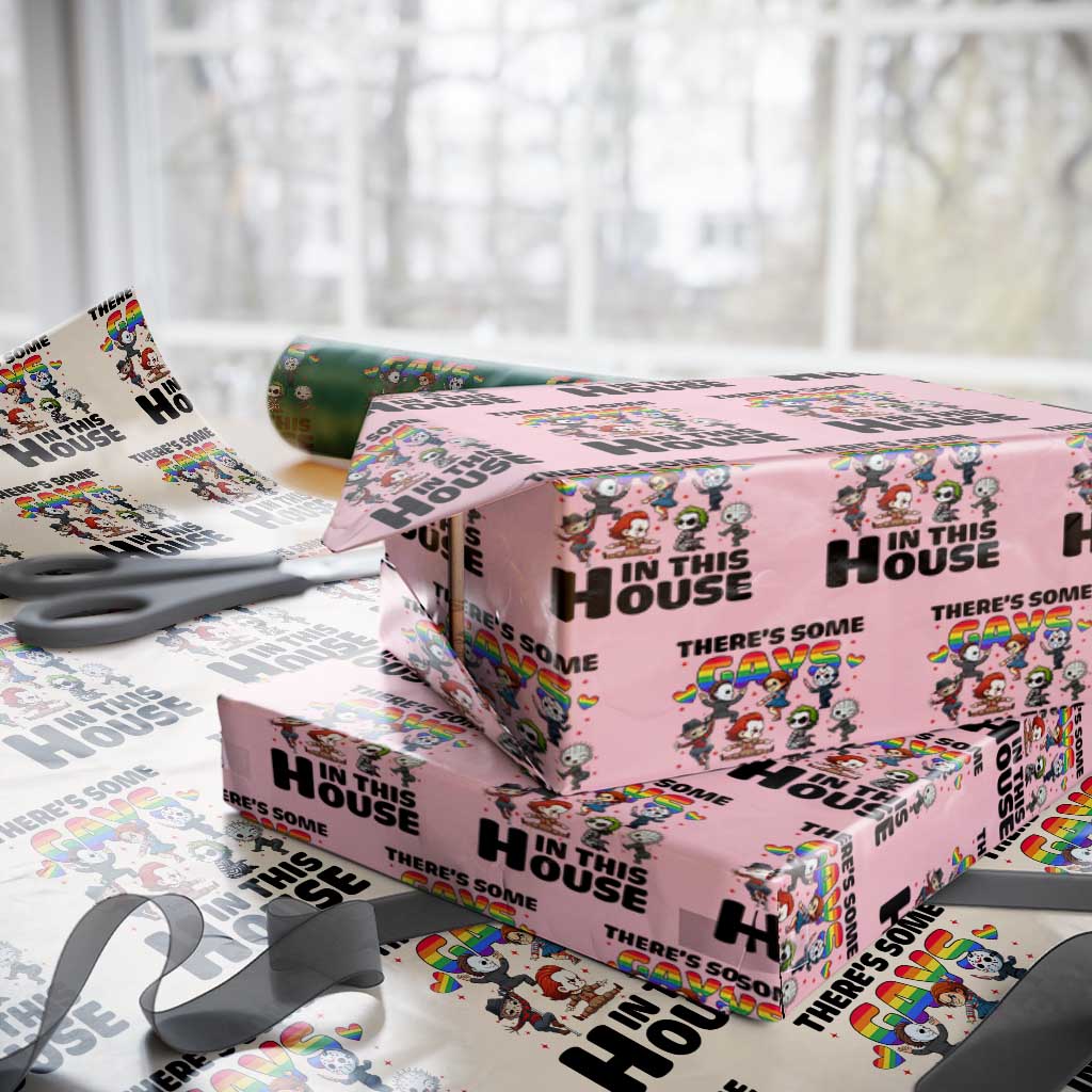 There's Some Gays in This House Wrapping Paper Roll Funny LGBTQ+ Horror Character Pride Mashup - Wonder Print Shop
