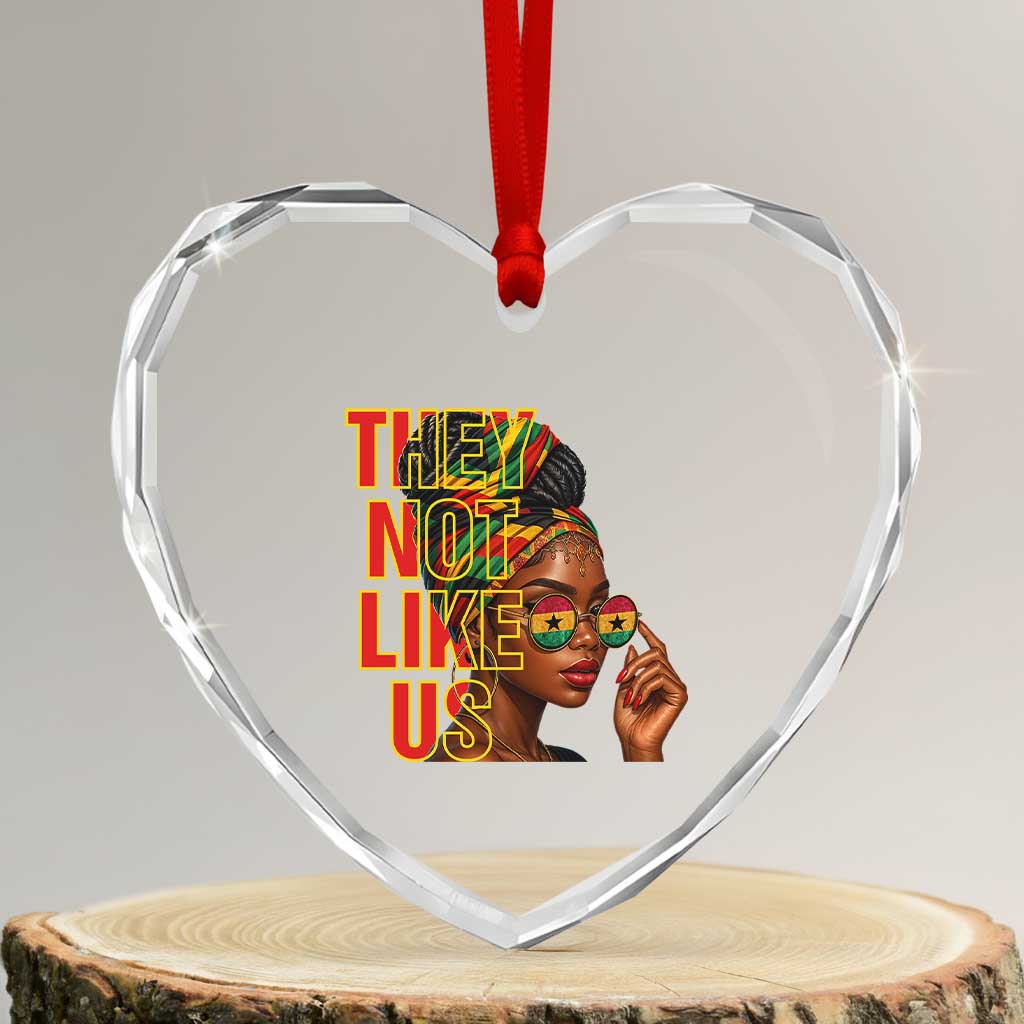 They Not Like Us Afro Queen Heart Crystal Glass Ornament Melanin Magic Woman witth Headwrap and Sunglasses - Wonder Print Shop