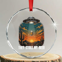 They Stole My Beer Crystal Glass Ornament Funny UFO Abducting Beer Mug Vintage Western Gift