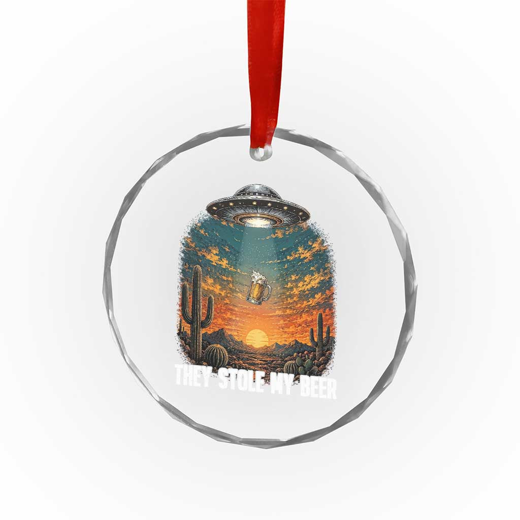 They Stole My Beer Crystal Glass Ornament Funny UFO Abducting Beer Mug Vintage Western Gift