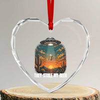 They Stole My Beer Heart Crystal Glass Ornament Funny UFO Abducting Beer Mug Vintage Western Gift