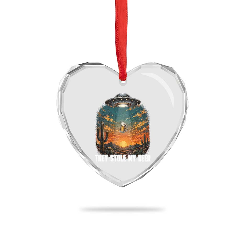 They Stole My Beer Heart Crystal Glass Ornament Funny UFO Abducting Beer Mug Vintage Western Gift