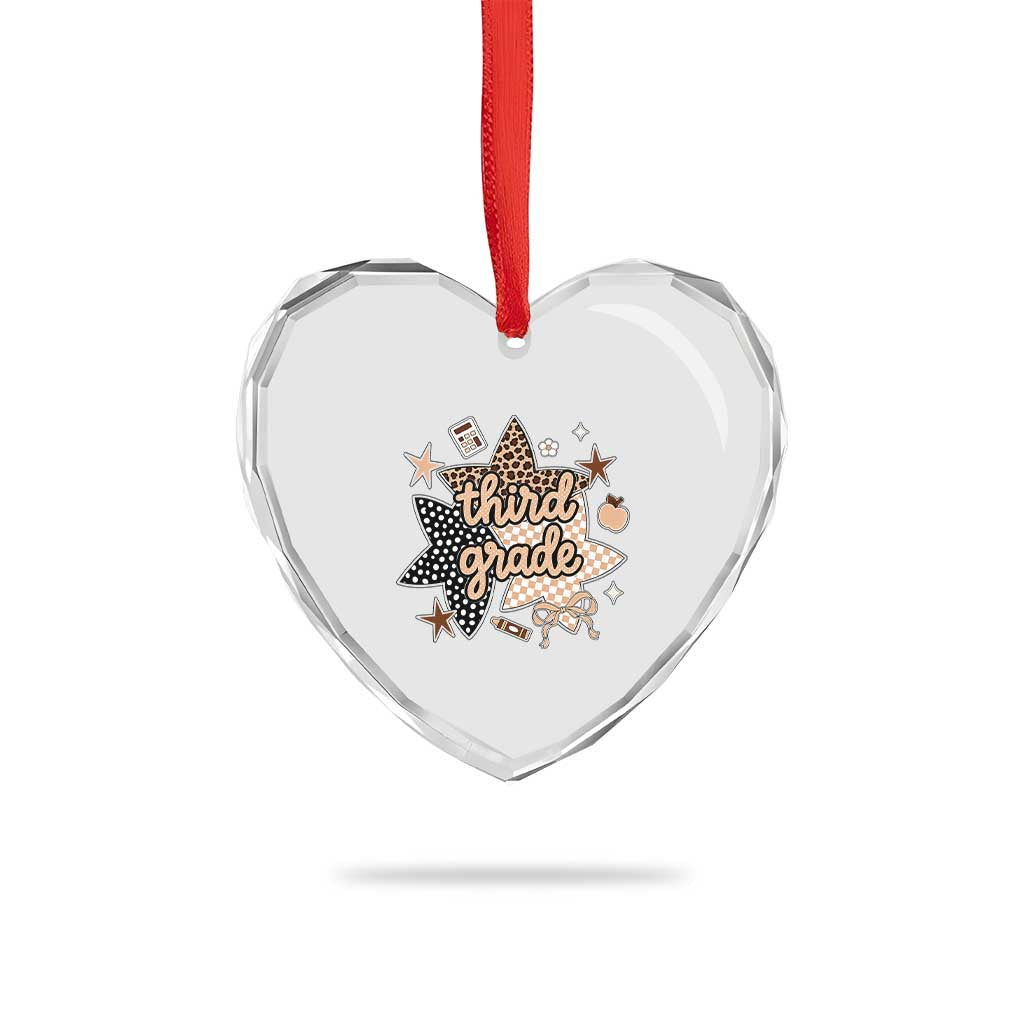 Third Grade Leopard Checkered Star Coquette Heart Crystal Glass Ornament Cute 3rd Grade Girl Back to School Gift
