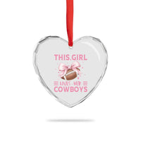 This Girl Loves Her Cowboys Heart Crystal Glass Ornament Pink Bow Football Fan Gift - Wonder Print Shop