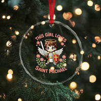 This Girl Loves Saint Michael Crystal Glass Ornament Catholic Faith Gift