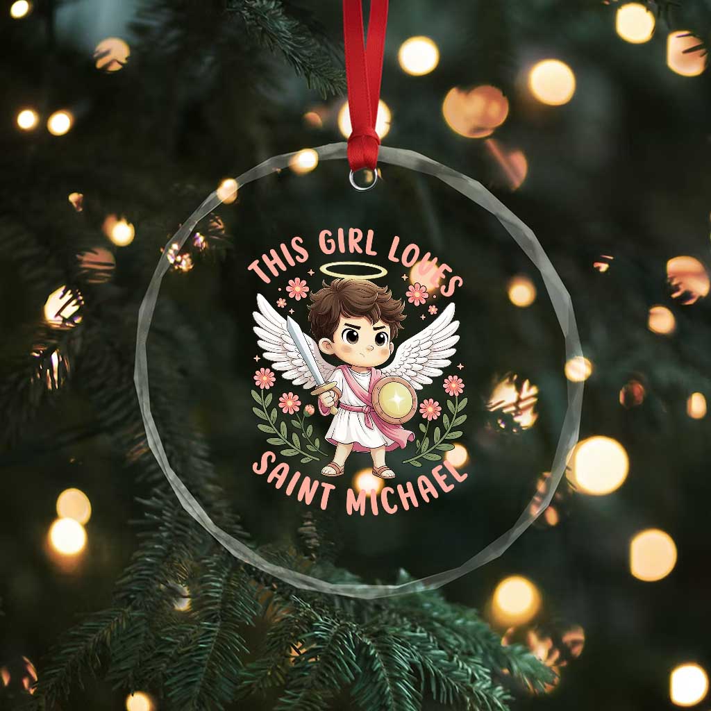 This Girl Loves Saint Michael Crystal Glass Ornament Religious Faith Gift