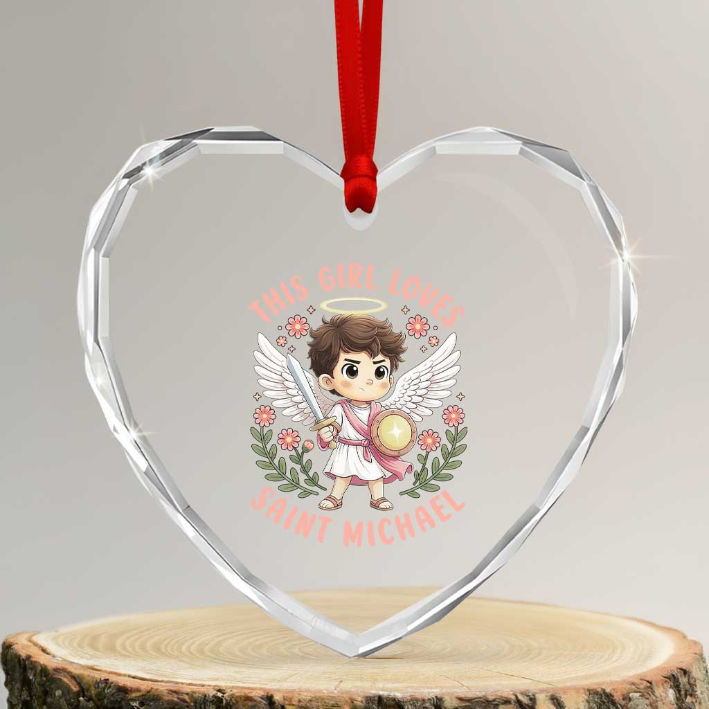 This Girl Loves Saint Michael Heart Crystal Glass Ornament Religious Faith Gift
