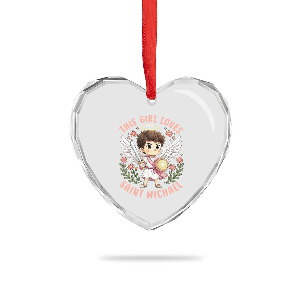 This Girl Loves Saint Michael Heart Crystal Glass Ornament Religious Faith Gift