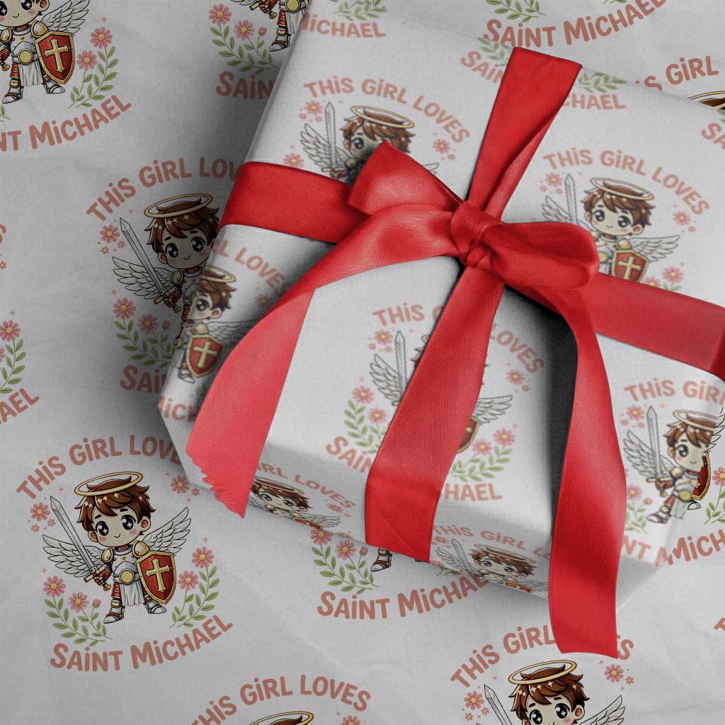 This Girl Loves Saint Michael Wrapping Paper Roll Catholic Faith Gift