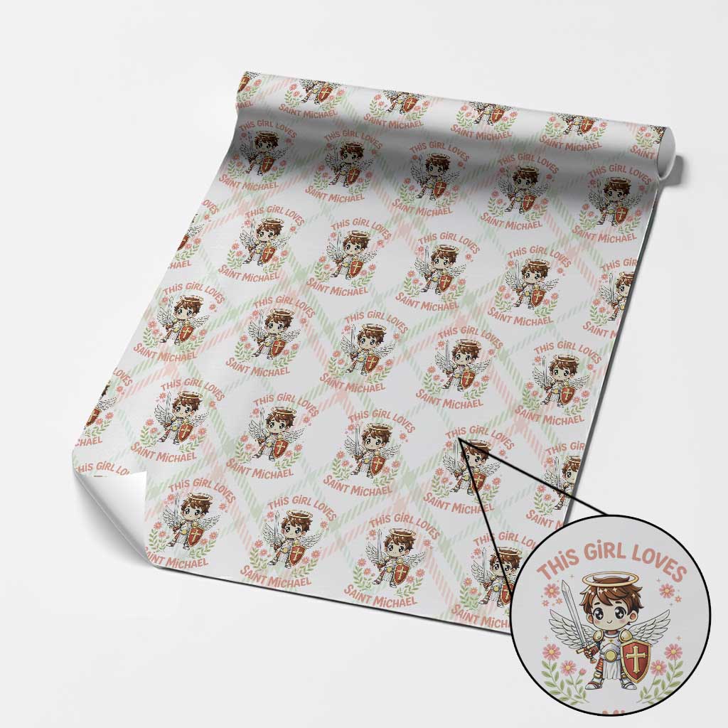 This Girl Loves Saint Michael Wrapping Paper Roll Catholic Faith Gift