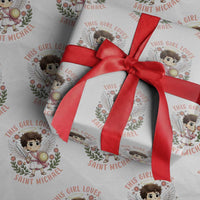 This Girl Loves Saint Michael Wrapping Paper Roll Religious Faith Gift