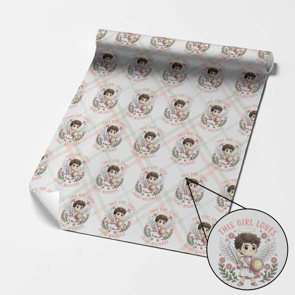 This Girl Loves Saint Michael Wrapping Paper Roll Religious Faith Gift