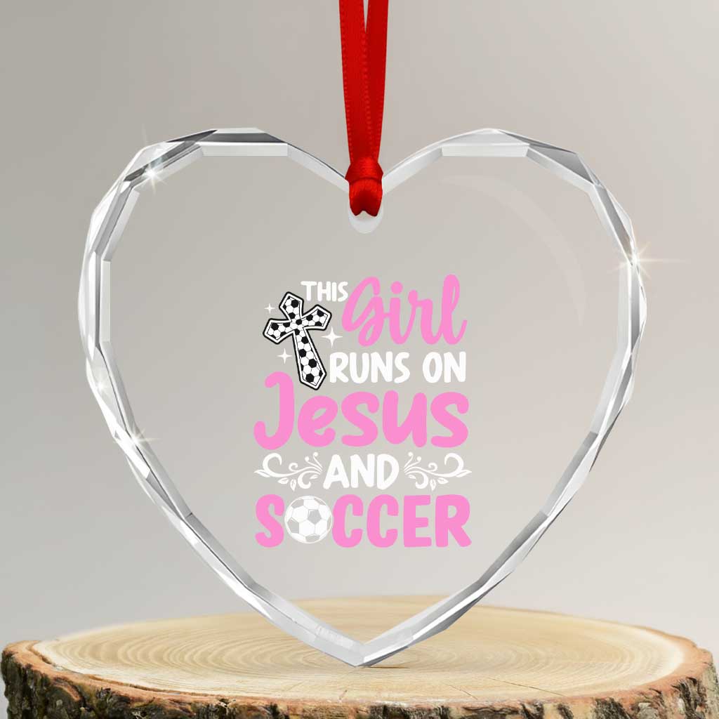 This Girl Runs On Jesus And Soccer Heart Crystal Glass Ornament Christian Soccer Mom